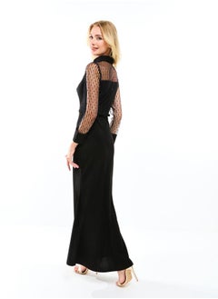 House of Moda Flocked Mesh Insert Keyhole Neck Maxi Dress by Styli  - Image 1