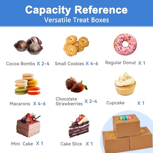 Shallive 4-Inch Small Cookie Boxes 50 Pcs Brown - Bakery Treat Boxes with Window for Gifting, To-go Containers Paper for Cake Slice, Macarons, Donuts 4x4x2.5 - Image 5