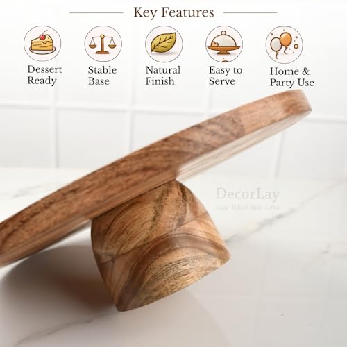 Decorlay 12-Inch Wooden Cake Stand | Elegant Dessert & Cupcake Pedestal Riser | Multipurpose Serving Stand for Parties, Weddings & Kitchen Display - Image 4