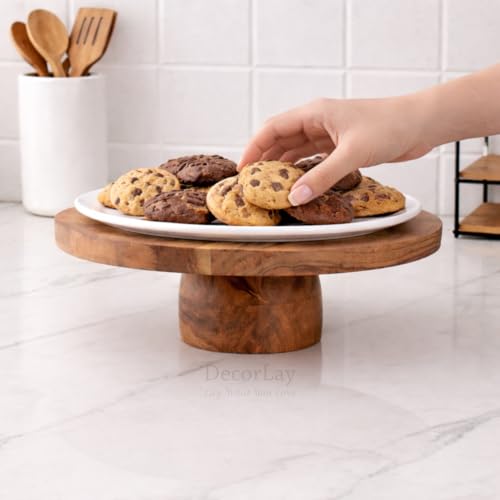 Decorlay 12-Inch Wooden Cake Stand | Elegant Dessert & Cupcake Pedestal Riser | Multipurpose Serving Stand for Parties, Weddings & Kitchen Display - Image 1