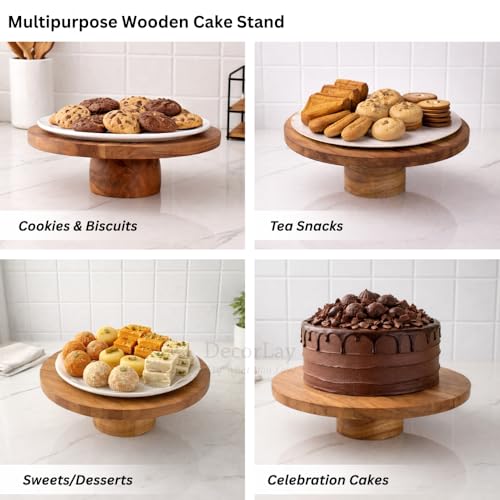 Decorlay 12-Inch Wooden Cake Stand | Elegant Dessert & Cupcake Pedestal Riser | Multipurpose Serving Stand for Parties, Weddings & Kitchen Display - Image 5