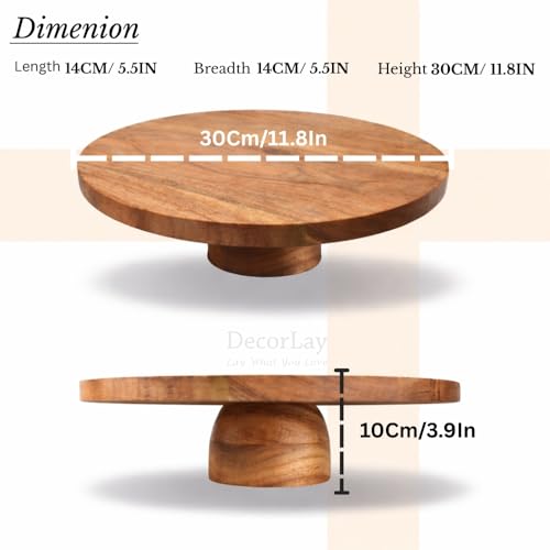 Decorlay 12-Inch Wooden Cake Stand | Elegant Dessert & Cupcake Pedestal Riser | Multipurpose Serving Stand for Parties, Weddings & Kitchen Display - Image 3