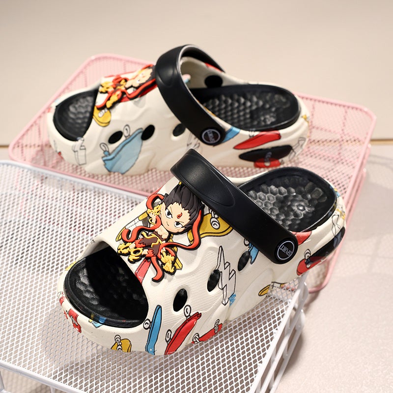 New Popular Cartoon Nezha Versatile Slippers For Boys And Girls, Fashionable Double Soft-Soled Non-Slip Sandals, Baby Boy Sandals - Image 2