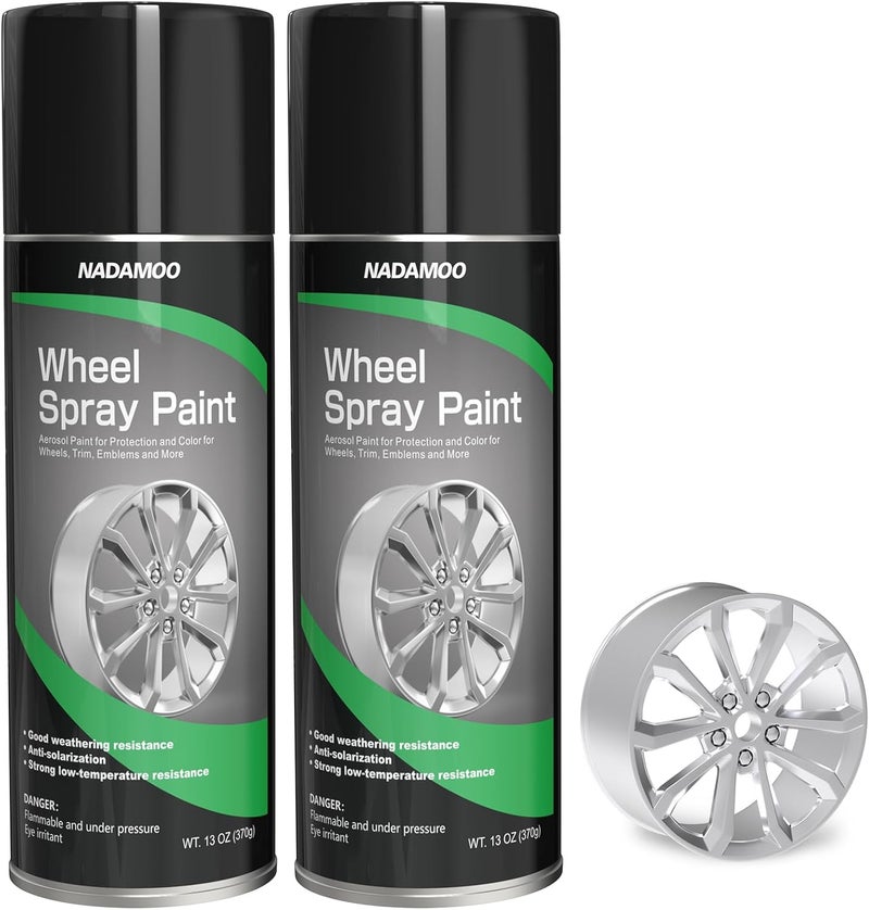 NADAMOO Aluminum Wheel Spray Paint, Semi-gloss Aerosol Car Rim Paint for Recolor and Protection of Metal Surface, Silvery, 2 Cans, 13 Oz Per Can - Image 1