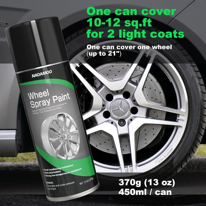 NADAMOO Aluminum Wheel Spray Paint, Semi-gloss Aerosol Car Rim Paint for Recolor and Protection of Metal Surface, Silvery, 2 Cans, 13 Oz Per Can - Image 5