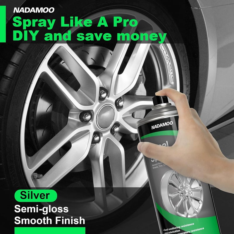 NADAMOO Aluminum Wheel Spray Paint, Semi-gloss Aerosol Car Rim Paint for Recolor and Protection of Metal Surface, Silvery, 2 Cans, 13 Oz Per Can - Image 4