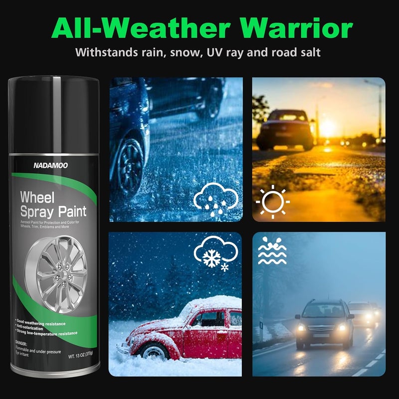 NADAMOO Aluminum Wheel Spray Paint, Semi-gloss Aerosol Car Rim Paint for Recolor and Protection of Metal Surface, Silvery, 2 Cans, 13 Oz Per Can - Image 3