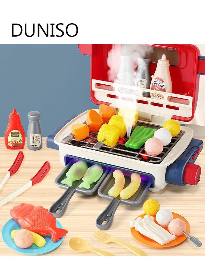 DUNISO 43Pcs Kids BBQ Grill Toy, Barbecue Kitchen Cooking Playset with Realistic Spray, Light & Sound, Color Changing Play Food & Dishes Toy, Pretend BBQ Accessories Set for Girls Boys Toddler - Image 2