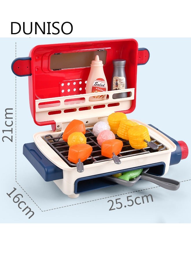 DUNISO 43Pcs Kids BBQ Grill Toy, Barbecue Kitchen Cooking Playset with Realistic Spray, Light & Sound, Color Changing Play Food & Dishes Toy, Pretend BBQ Accessories Set for Girls Boys Toddler - Image 3