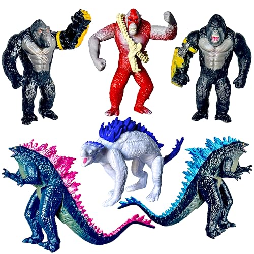 TwCare Set of 6 Monster x Kong The New Empire Dinosaur Dragon Toys Action Figures Evolved Basic Exquisite Battle Roar BEAST Glove Shimo Frost Bite Mecha King Ghidorah Cake Toppers Pack - Image 1