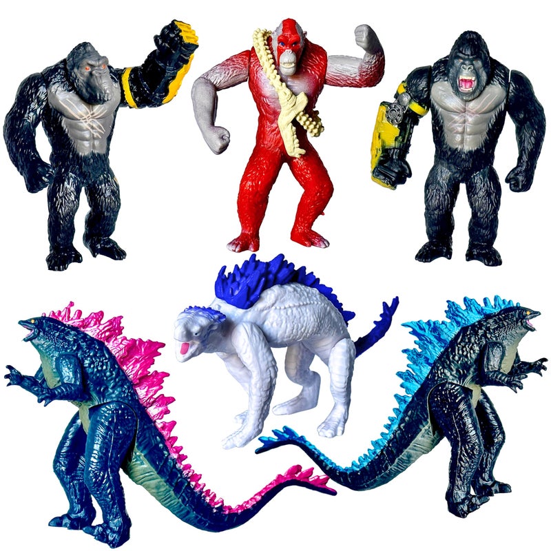 TwCare Set of 6 Monster x Kong The New Empire Dinosaur Dragon Toys Action Figures Evolved Basic Exquisite Battle Roar BEAST Glove Shimo Frost Bite Mecha King Ghidorah Cake Toppers Pack - Image 2