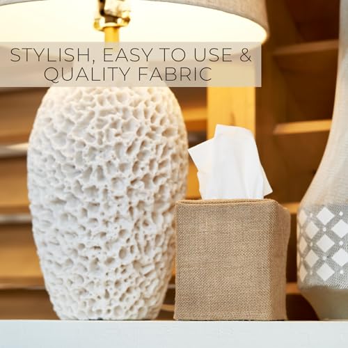 KIBAGA Stylish Tissue Box Cover - This Burlap Holder Instantly Covers Your Square Tissue Boxes - The Perfect Fall Decorative Cube Cover for Your Bathroom and Home - Image 4