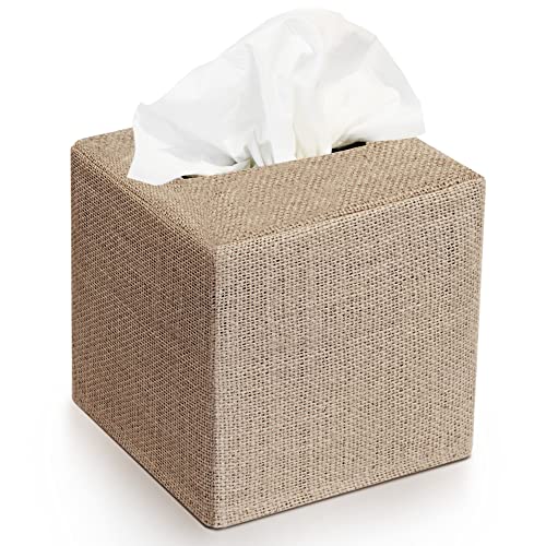 KIBAGA Stylish Tissue Box Cover - This Burlap Holder Instantly Covers Your Square Tissue Boxes - The Perfect Fall Decorative Cube Cover for Your Bathroom and Home - Image 1