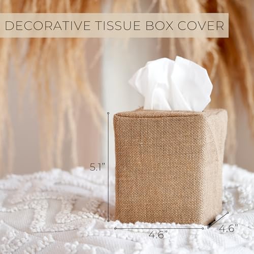 KIBAGA Stylish Tissue Box Cover - This Burlap Holder Instantly Covers Your Square Tissue Boxes - The Perfect Fall Decorative Cube Cover for Your Bathroom and Home - Image 3