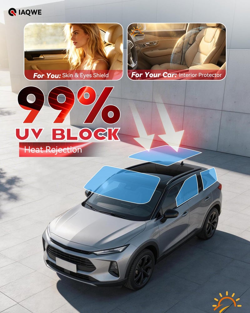 IAQWE 50% VLT Ceramic Car Window Tint Film 20" x 20ft Roll, High Heat & UV Block Privacy Film, Shatterproof & Scratch Resistant - Black - Image 2