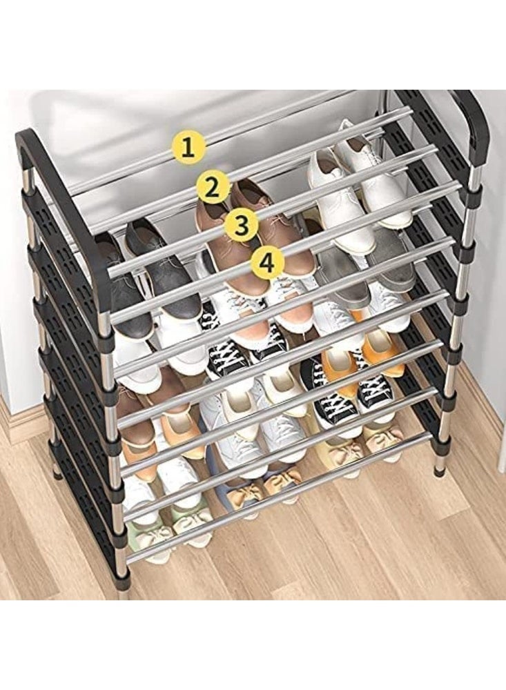 هابي هوم رف أحذية معدني من 7 طبقات بسعة تصل إلى 24 زوج من الأحذية – منظم أحذية قائم بذاته قابل للتكديس – برج تخزين للأحذية لغرفة المعيشة، المدخل، الغرفة أو خزانة الأحذية المحمولة - Image 3