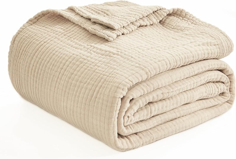 EMME Muslin Baby Blankets 100% Cotton 4-Layer Swaddle Baby 40"x50" Lightweight Soft Breathable Cooling Baby Blanket for Toddler, Infant, Newborn, Boys and Girls All Season Gauze Blanket, Light Tan - Image 2