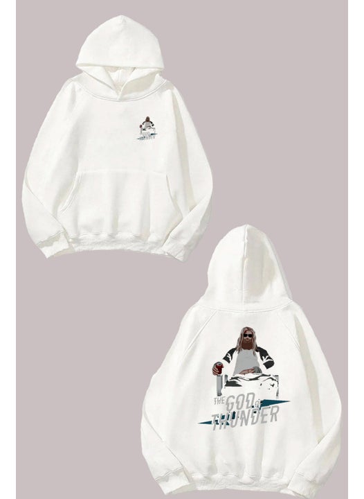 Unisex The God Of Thunder Design Front Back Printed Regular Fit White Sweatshirt
