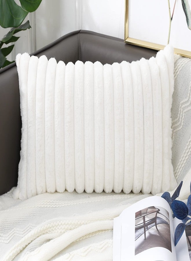 PANOD Faux Fur Decorative Lumbar Throw Pillow Covers 14 x 26,Long Boho Lumbar Pillow Covers Pillow Case Cushion Case for Bed Sofa Farmhouse Livingroom,White - Image 2
