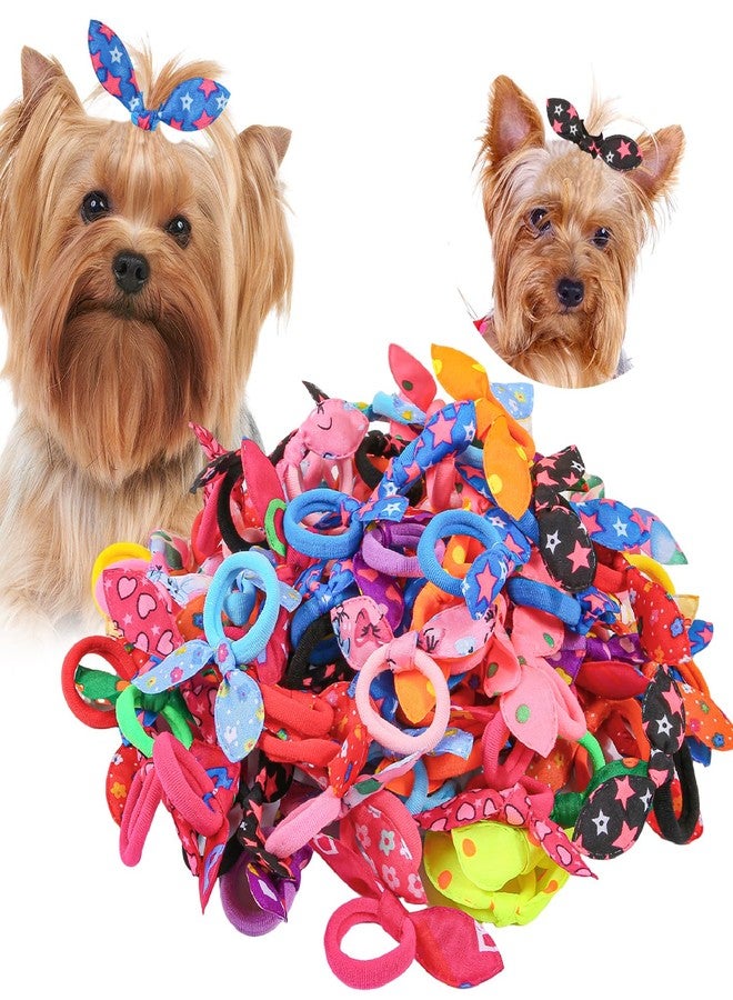 شيما مجموعة إكسسوارات شعر الكلاب من زيما، 100 قطعة من ربطات شعر ملونة على شكل آذان أرنب مع أربطة مطاطية، فيونكات لتزيين شعر الكلاب - Image 1