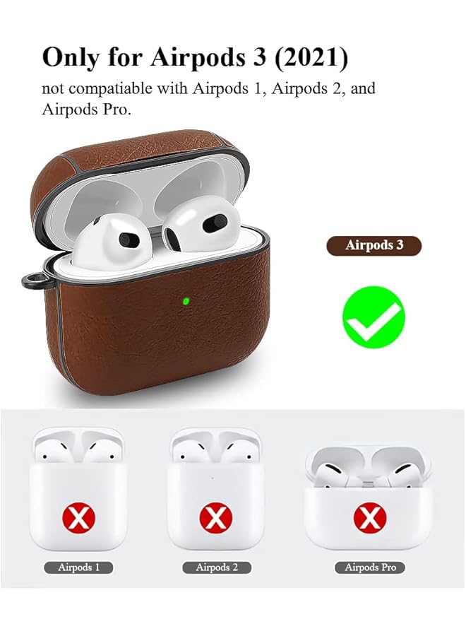 إيروريكس جراب جلدي من البولي يوريثان لسماعات Airpods من الجيل الثالث صدر عام 2021، غطاء حماية فاخر عتيق مع مشبك مضاد للضياع لسماعات Airpods 3، جراب مقاوم للصدمات ومقاوم للخدش والسقوط وغطاء كامل - Image 2