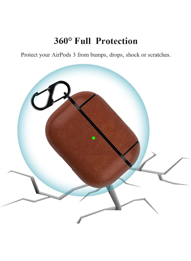 إيروريكس جراب جلدي من البولي يوريثان لسماعات Airpods من الجيل الثالث صدر عام 2021، غطاء حماية فاخر عتيق مع مشبك مضاد للضياع لسماعات Airpods 3، جراب مقاوم للصدمات ومقاوم للخدش والسقوط وغطاء كامل - Image 3