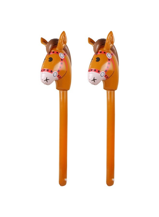 EVERMARKET 2Pcs Inflatable Stick Horse,Inflatable Horse Head On Stick Horse Costume Pony/Halloween/Western Cowboy/Horse Baby Shower Birthday Party Decorations Supplies Favors Props, 37 Inches (Brown) - Image 1