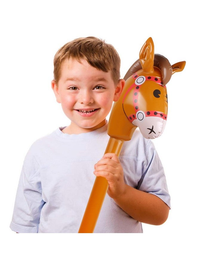 EVERMARKET 2Pcs Inflatable Stick Horse,Inflatable Horse Head On Stick Horse Costume Pony/Halloween/Western Cowboy/Horse Baby Shower Birthday Party Decorations Supplies Favors Props, 37 Inches (Brown) - Image 4