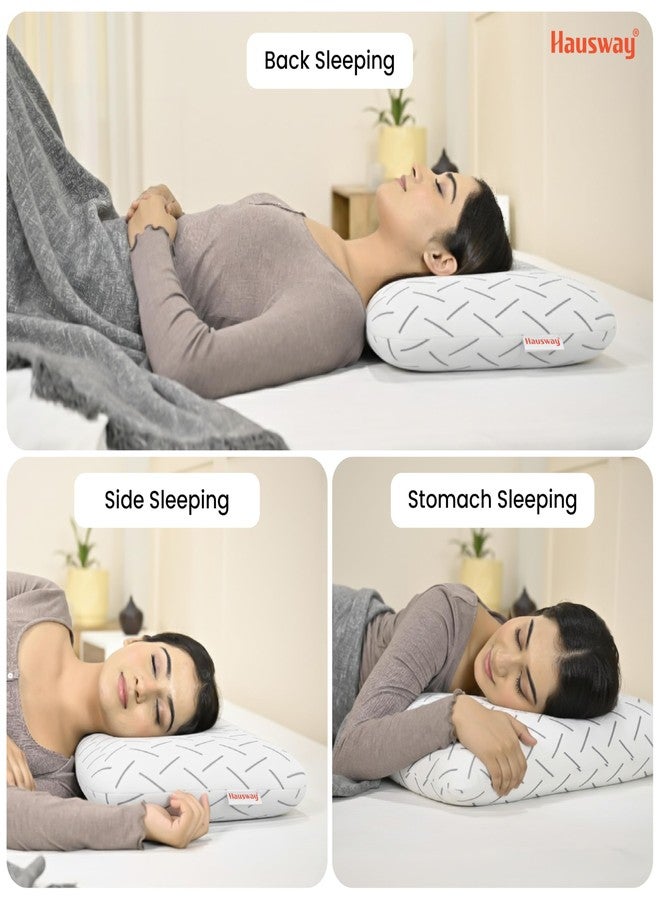 HAUSWAY Memory Foam Pillow Set of 1 for Neck & Back Pain Relief | 3-Inch Thin Cooling Gel Cervical Pillow with Washable Cover | Soft & Supportive Sleep Cushion for Side & Back Sleepers - Image 2