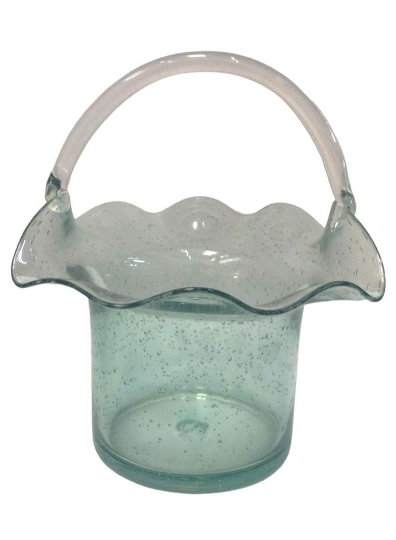 Teal Blue Glass Flower Design with Handle - F17 