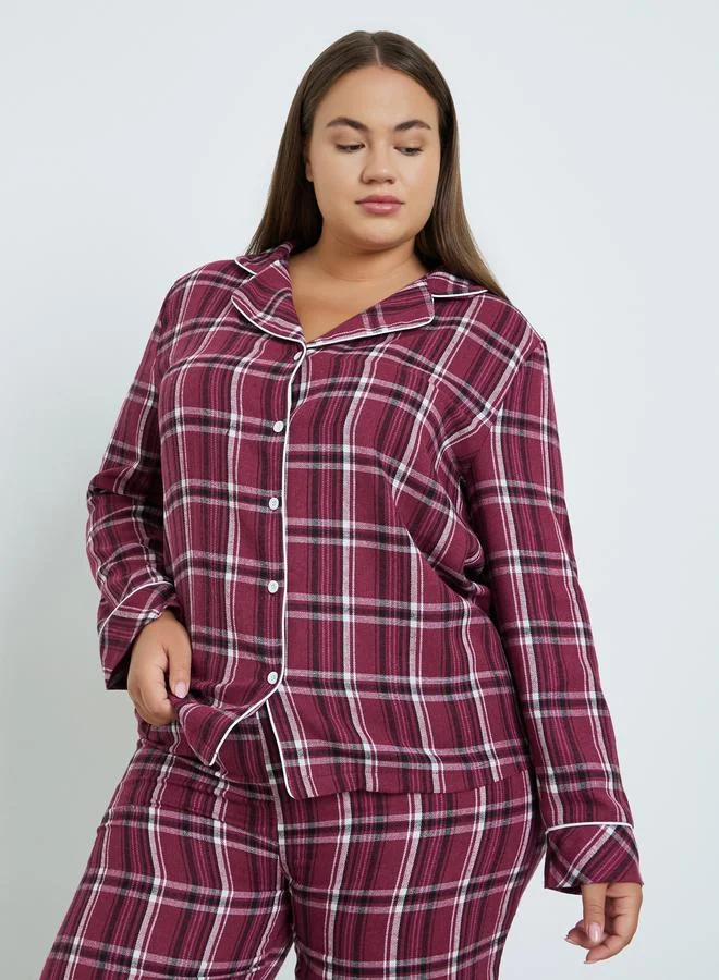 Styli Plus Size Checked Shirt and Pyjama Set