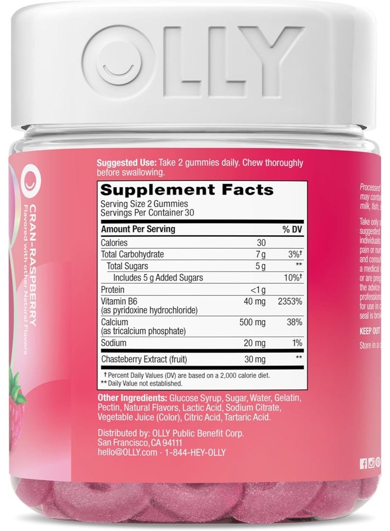 OLLY Period Hero Gummies, PMS Support Supplement,* Chasteberry, Vitamin B6, Calcium, Cran-Raspberry Flavor, 30 Day Supply - 60 Count - Image 2