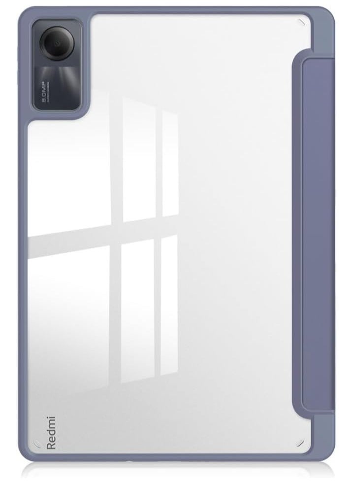 ماركة غير محددة حافظة لهاتف Redmi Pad SE مقاس 11 بوصة غطاء خلفي شفاف مضاد للصدمات وحامل قلم رصاص مدمج للنوم/الاستيقاظ التلقائي (أرجواني)  - Image 5