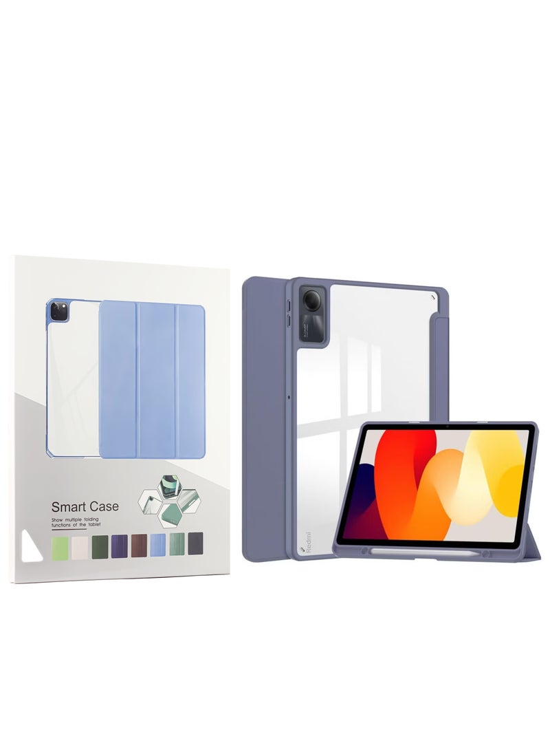 ماركة غير محددة حافظة لهاتف Redmi Pad SE مقاس 11 بوصة غطاء خلفي شفاف مضاد للصدمات وحامل قلم رصاص مدمج للنوم/الاستيقاظ التلقائي (أرجواني)  - Image 1