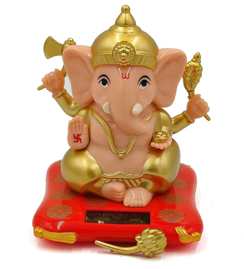 kunya® Moving Hand Solar Powered Ganesha Statue for Car Dashboard Home Decor and Office | Ganpati Bappa | Solar Powered Lord Ganesh ji Moving Hand (Small) - Image 1