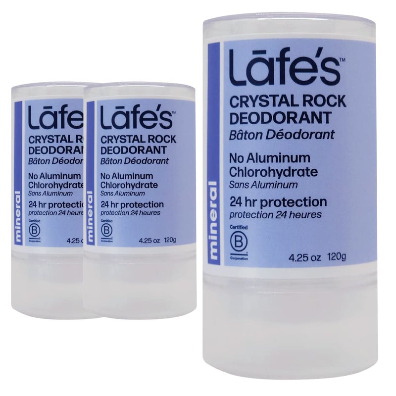 Lafes  Unscented Crystal Mineral Rock Natural Deodorant for Women  Men  Vegan Cruelty Free Gluten Free Paraben Free  Baking Soda Free with 24Hour Protection 3 Pack 425 oz each
