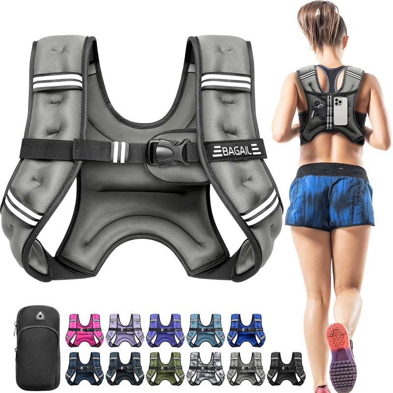 BAGAIL Comfort-Fit Weighted Vest for Woman, Even Weight Distribution, Faster Weight Loss, No-Chafe or Bounce for Walking & Running with Detachable Phone Pouch & Reflective Stripes (Available 5-30lbs) - Image 1