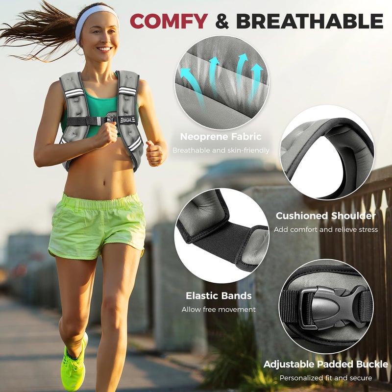 BAGAIL Comfort-Fit Weighted Vest for Woman, Even Weight Distribution, Faster Weight Loss, No-Chafe or Bounce for Walking & Running with Detachable Phone Pouch & Reflective Stripes (Available 5-30lbs) - Image 2