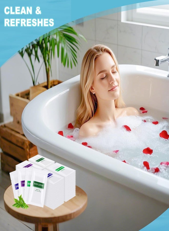 HQSLsund مجموعة مستلزمات الحمام 4 في 1، مستلزمات حمام بحجم السفر (60 قطعة) مجموعة مكونة من 4 قطع: 15 قطعة من جل الاستحمام بحجم السفر، 15 قطعة من شامبو الفندق، 15 قطعة من بلسم الشعر المصغر، 15 قطعة من لوشن الجسم، إمدادات مستلزمات الضيوف المصغرة بالجملة - Image 4