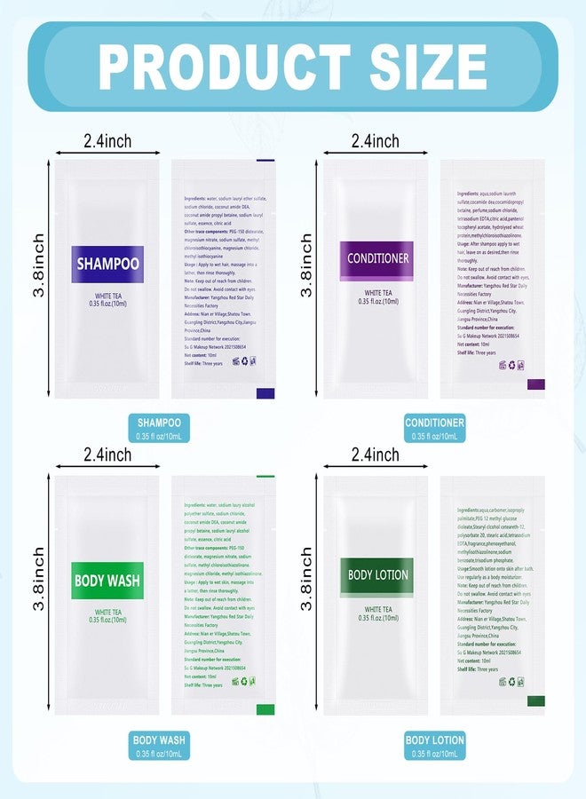HQSLsund مجموعة مستلزمات الحمام 4 في 1، مستلزمات حمام بحجم السفر (60 قطعة) مجموعة مكونة من 4 قطع: 15 قطعة من جل الاستحمام بحجم السفر، 15 قطعة من شامبو الفندق، 15 قطعة من بلسم الشعر المصغر، 15 قطعة من لوشن الجسم، إمدادات مستلزمات الضيوف المصغرة بالجملة - Image 2