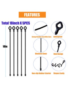 Excefore 5PCS 18-Inch Silicone Cable Tie with Holes, Reusable Steel-Core Silicone Twist Ties,Bundling and Holding Cord Tie for Indoor and Outdoor Use, Black  - Image 2