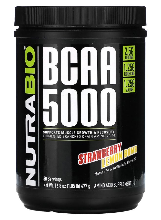 NutraBio BCAA 5000 Strawberry Lemon Bomb 1.05 lb (477 g) - Image 1