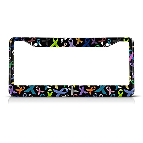 Beabes Cancer Awareness License Plate Frame Pink Blue Green Color Novelty License Plate Frame Ribbons License Plate Car Tag Holder Metal License Plate Frame for US Vehicles Standard - Image 1
