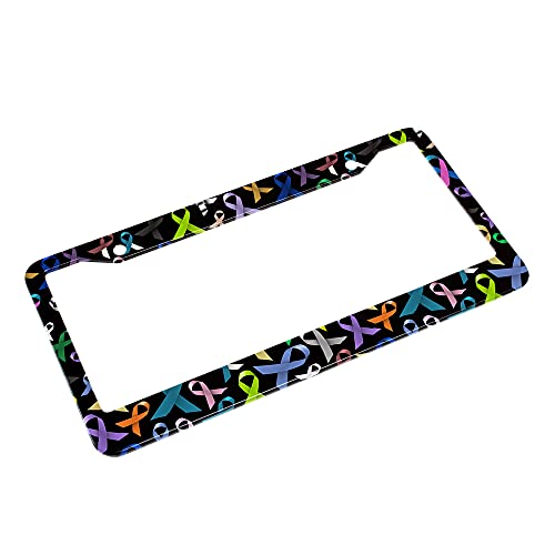 Beabes Cancer Awareness License Plate Frame Pink Blue Green Color Novelty License Plate Frame Ribbons License Plate Car Tag Holder Metal License Plate Frame for US Vehicles Standard - Image 4