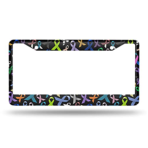 Beabes Cancer Awareness License Plate Frame Pink Blue Green Color Novelty License Plate Frame Ribbons License Plate Car Tag Holder Metal License Plate Frame for US Vehicles Standard - Image 2