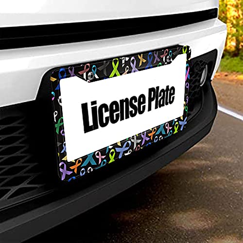 Beabes Cancer Awareness License Plate Frame Pink Blue Green Color Novelty License Plate Frame Ribbons License Plate Car Tag Holder Metal License Plate Frame for US Vehicles Standard - Image 5