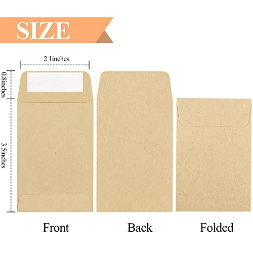 Joyberg 180 Pack Coin Envelopes 2.35"3.5", Brown Kraft Small Seed Packets, Full-Flap Seal Mini Envelopes for Office, Home, School - Image 2