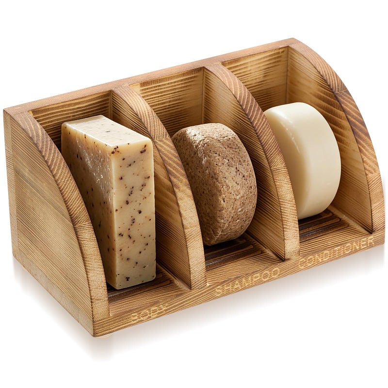 Ferrochef Wooden Shampoo Bar Holder Multi Bar Soap Dish with Self Draining 3 Slot Natural Wood Soap Holder for Shower Conditioner Bathroom Organizer Extend Shampoo Life Keep Dry Neat - Image 2