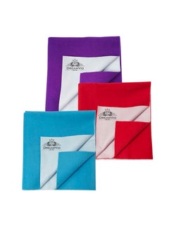 DREAMVIO DREAMVIO Cotton Extra Absorbent Waterproof Quick Dry Sheet for Baby Washable Mattress Bed Protector Sheet for Toddler Children Pack of 3 Large Size 100x140 cm Sky Blue Violet Red  - Image 1