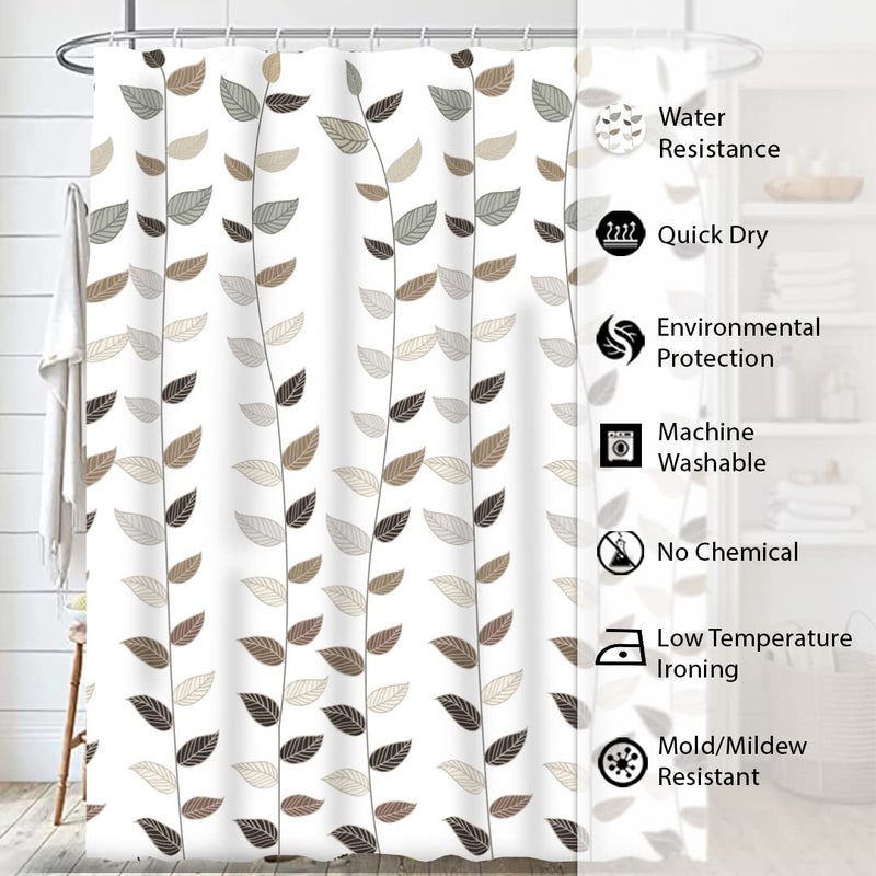 Decor & More Decor More Opaque Polyester Shower Curtain 200 140 cm Bathroom Shower Curtains with 12 Hooks Included Waterproof Shower Curtains for Bathroom Hotels Leaves Medium Transparent - Image 2